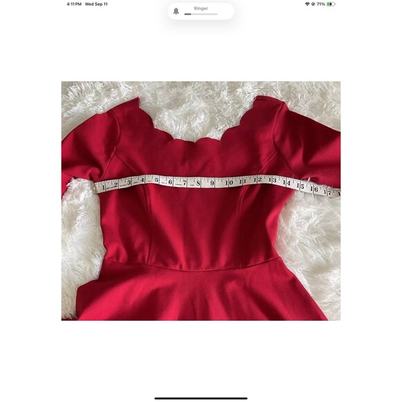 Lulus Red Fit Flare Mini Dress Womens Size Small Scalloped Neckline 3/4 Sleeve - Picture 10 of 10